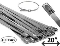 Electriduct 20" Stainless Steel Cable Ties Heavy Duty Metal Locking Zip Ties - 100 pieces