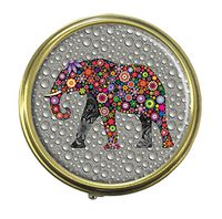 Luxcase The cheerful elephant Custom Round Bronze Pill Box Pocket Medicine Tablet Holder Organizer Pill Decoration Case Wallet
