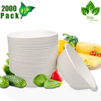 OURhome Disposable Bowl Compostable Biodegradable Heavy Duty Eco-Friendly Sugarcane Fiber Bagasse Alternative to Paper & Plastic Bowls, Pack of 2000