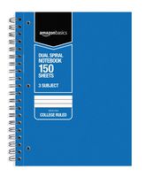AmazonBasics College Ruled Wirebound 3-Subject 150-Sheet Notebook - Pack of 6, 10.5 x 8 Inch, Multi-Color