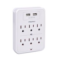 Surge Protector, POWRUI USB Wall Charger with 2 USB charging ports(smart 2.4A Total), 6-Outlet Extender and Top Phone Holder for Your Cell Phone, White, ETL Listed