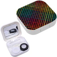 Portable Contact Lens Case Box Travel Kit Mirror + Bottle + Tweezers Container Holder [ Geometric Cross Lines ]