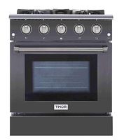 Thor Kitchen HRG3080GMT 30" Freestanding Professional Style Gas Range with 4.2 cuft, 4 Burners, Convection Fan, Cast Iron Grates, and Blue Porcelain Oven Interior in Stainless Steel