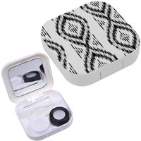 Portable Contact Lens Case Box Travel Kit Mirror + Bottle + Tweezers Container Holder [ Ikat Black ]