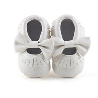 Delebao Infant Toddler Baby Soft Sole Tassel Bowknot Moccasinss Crib Shoes (6-12 Months, White)