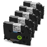 Compatible Brother P Touch Label Tape Clear TZe-131 (TZ-131) TZe Tape 12mm 0.47 Inch Laminated Black on Clear TZ Tape Work with Brother Ptouch Label Maker PT-D210 PT-H110 PT-D400 PTD600 PT1880, 5-Pack