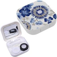 Portable Contact Lens Case Box Travel Kit Mirror + Bottle + Tweezers Container Holder [ White Blue Color ]