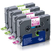 P-Touch Tze Tape Tze-MQP35 Tze-MQG35 12mm 0.47'' Standard Laminated Tape Compatible for Brother PT-D210 PT-H110 PT-H100 PT-D400 PT-D600 PT-D200 PT-1280 PT-1890C Label Maker, 1/2in x 16.4ft, 4-Pack