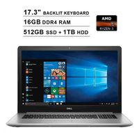 2019 Dell Inspiron 17 5775 17.3 Inch Laptop(AMD Ryzen 3 2200U up to 3.4GHz, 16GB DDR4 RAM, 512GB SSD (Boot) + 1TB HDD, Radeon Vega 3 Graphics, Backlit Keyboard, FP Reader, DVD, Windows 10) (Renewed)