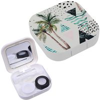 Portable Contact Lens Case Box Travel Kit Mirror + Bottle + Tweezers Container Holder [ Summer Art ]
