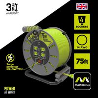 Masterplug Large Open Reel 75ft 14AWG with 2-USB Ports