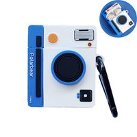 IPLUS 3D Cartoon AirPods Case, Super Cute Camera Shape Flexible Rubber Cover, Soft Silicone Protective Airpods 1 & 2 Stand Mini Bag with Keychain (Camera-Blue)