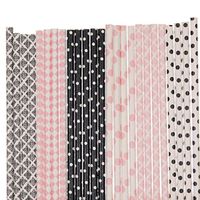 Biodegradable Paper Straws Mix, Light Pink And Black, Damdask Diamond Polka Dot (100)