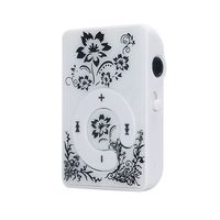 Mini Clip Flower Pattern MP3 Player Music Media Support Micro SD TF Card - Blue and White Porcelain C Key Card MP3 | Support up to 32GB Micor SD Note Included White