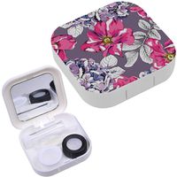 Portable Contact Lens Case Box Travel Kit Mirror + Bottle + Tweezers Container Holder [ Image Hydrangea Rosa ]