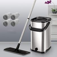 ZCXBHD 2 In 1 Flat Mop And Bucket Set System For Floor Self Cleaning & Drying 360 Degree Rotate With Drain Water Hole Replacement Microfibre Pad Stainless Steel Pole (Color : Silver, Size : B)