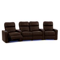 Octane Turbo XL700 Home Theater Seating - Brown Leather - Power Recline - Lighted Cup Holders & Baserail - Curved Row 4 Chairs - Arm Storage - Accessory Dock - Memory Foam