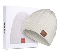 ASIILOVI Bluetooth Beanie, Bluetooth 5.0 Wireless Knit Winter Warm Hats Cap with Double Inner Lining Fleece, Mic and HD Speakers, Gifts for Women Family Thanksgiving Christmas-Unisex (02-White)