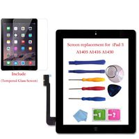 for iPad 3 Glass Touch Screen Digitizer Replacement Kit Black A1403 A1416 A1430 with Home Button Flex, Adhesive Tape, Midframe Bezel, Screen Protector, Instruction Manual，and Repair Toolkit