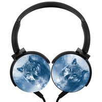 Bokeh Wolf Stereo Headphones Lightweight With Mic Over Ear, Fashion Headsets For Iphone, Ipad, Smartphone And Tv 3.5Mm Black