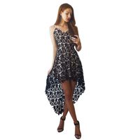 NEARTIME Women's Dress, Floral Lace Sleeveless V-Neck Cocktail Swing Irregular Dress (S, Black)