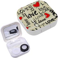 Portable Contact Lens Case Box Travel Kit Mirror + Bottle + Tweezers Container Holder [ Art Vintage Word Valentine ]
