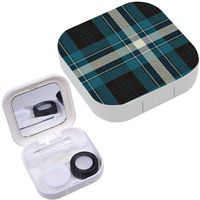 Portable Contact Lens Case Box Travel Kit Mirror + Bottle + Tweezers Container Holder [ Tartan Plaid ]
