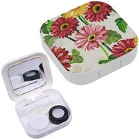 Portable Contact Lens Case Box Travel Kit Mirror + Bottle + Tweezers Container Holder [ Elegance Color Gerbera ]
