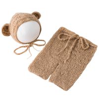 Baby Photography Props Bear Hat Pants Boy Girl Photo Shoot Outfits Newborn Crochet Costume Infant Knitted Clothes Mohair Set (Beige)