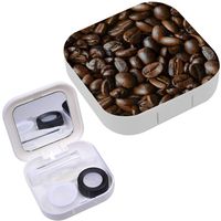 Portable Contact Lens Case Box Travel Kit Mirror + Bottle + Tweezers Container Holder [ Coffee Beans Closeup ]