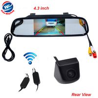 Auto Wayfeng WF HD Color CCD Wireless Rear View Backup Camera and 4.3 mirror Monitor Kit for Car/Vehicle/Truck/Van, Black Camera