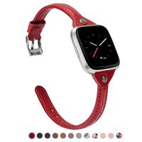 TOYOUTHS Slim Strap Compatible with Fitbit Versa/Versa 2/Versa Lite/Versa SE Bands for Women Men Thin Genuine Leather Replacement Wristbands Handmade Watch Band Accessories Coral Red