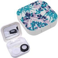 Portable Contact Lens Case Box Travel Kit Mirror + Bottle + Tweezers Container Holder [ Pop Botanical Silhouette ]