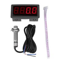 4 Digital LED Display Tachometer RPM Speed Meter Panel Inductive Hall Effect Sensor NPN Proximity Switch Red/Blue(Red)