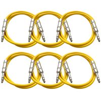 SEISMIC AUDIO SATRX3  of Yellow 3' 1/4" TRS to 1/4" TRS Patch Cable 6 Pack