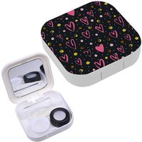 Portable Contact Lens Case Box Travel Kit Mirror + Bottle + Tweezers Container Holder [ Grunge Hearts ]