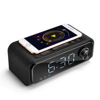 Bluetooth Speaker Alarm Clock with QI Wireless Charger, FM Radio, Bedside Alarm Clocks for Room Nightstand, Stereo Sound Bluetooth Speaker with Microphone, Dimmable LED Display for iPhone Samsung