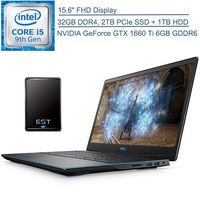 2020 Dell G3 15.6" FHD VR Ready Gaming Laptop, 9th Gen Intel Quad-Core i5 9300H (Beat i7-7700HQ), 32GB DDR4 RAM, 2TB PCIE SSD + 1TB HDD, GeForce GTX 1660 Ti, Windows 10 + EST 500GB External Hard Drive