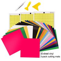 HIRALIY Heat Transfer Vinyl Bundle 30-Pack HTV Sheets 12x12" Iron On Vinyl Plus 3-Pack Cutting Mats with Easy Weed Tool and Scrapers for Cricut, Silhouette Cameo, Brother Craft Cutters