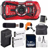 Ricoh WG-30 Digital Camera (Vermillion Red) + Battery + Charger + 128GB Deluxe Starter Kit Bundle