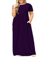 Nemidor Women Short Sleeve Loose Plain Casual Plus Size Long Maxi Dress with Pockets (Purple, 18W)