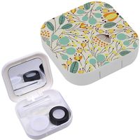 Portable Contact Lens Case Box Travel Kit Mirror + Bottle + Tweezers Container Holder [ Elegant Yellow Flowers ]