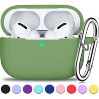 R-fun AirPods Pro Case Cover with Silver Keychain, Full Protective Silicone AirPods Accessories Skin Cover for Women Men Girl with Apple 2019 Latest AirPods Pro Case, Front LED Visible-Grass Green