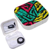 Portable Contact Lens Case Box Travel Kit Mirror + Bottle + Tweezers Container Holder [ Urban Spiral Grunge ]