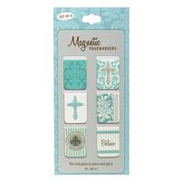 Christian Art Gifts Set of 6 Teal Cross Believe Inspirational Magnetic Bible Verse Bookmark with Scripture, Size Extra Small 1" x .75"