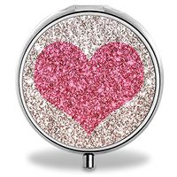 Compact 3 Compartment Medicine Case, IMLONE Customized Glitter Heart Pill Organizer Metal Pill Box Pill Container for Purse, Travelling and Daily Needs