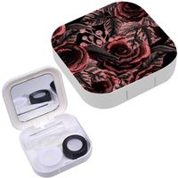 Portable Contact Lens Case Box Travel Kit Mirror + Bottle + Tweezers Container Holder [ Watercolor Vintage ]