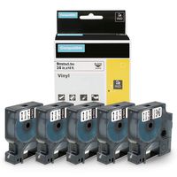 Replace DYMO 18443 Permanent Vinyl Industrial Label Tape Compatible with Label Maker Machine, DYMO Rhino 5200 4200 6000 5000, 3/8 Inch x 18 Feet, Black on White, 5-Pack
