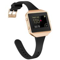 Amcute Compatibe for Fitbit Blaze Band Slim Narrow Thin Silicone Replacement Wristband with Metal Frame for Fitbit Blaze Bands Women Men Small Large (Black Rose Gold2, Large)