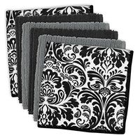 DII Microfiber Multi-Purpose Cleaning Cloths Perfect for Kitchens, Dishes, Car, Dusting, Drying Rags, 12 x 12, Set of 6 - Black Damask
